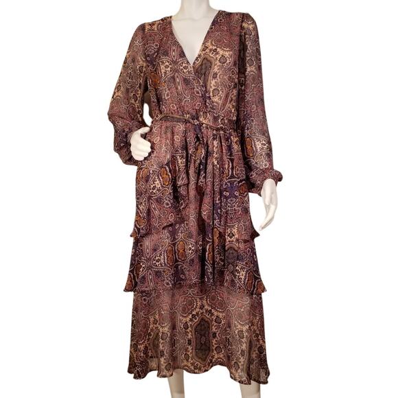 MINKPINK Paisley Midi Dress Romantic Boho Sheer Tiered Size Medium - Picture 1 of 5